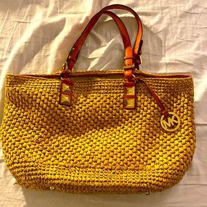 Michael Kors large straw purse good condition